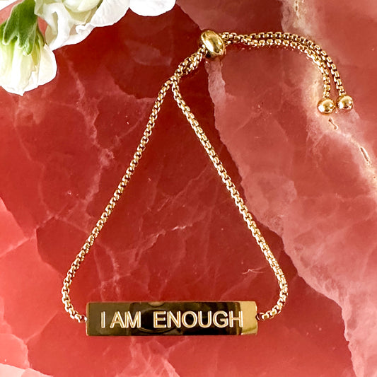 I Am Enough Bracelet - Stainless Steel and Gold Plated #1012-Happily Zen