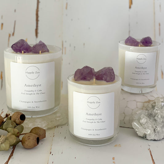 Amethyst - Champagne and Strawberries Candle-Happily Zen