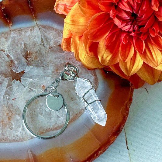 Clear Quartz Crystal Point Keychain-Happily Zen