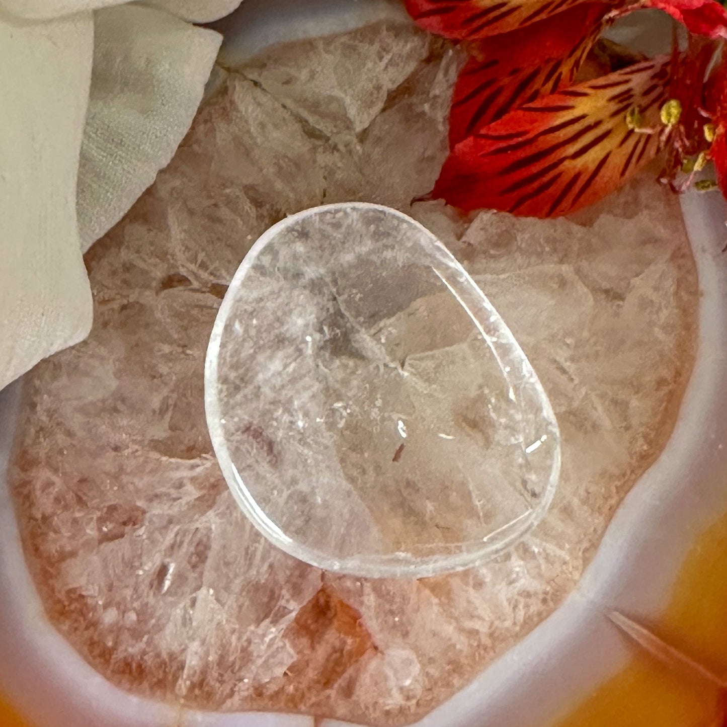 Clear Quartz Palm Stone #895-Happily Zen