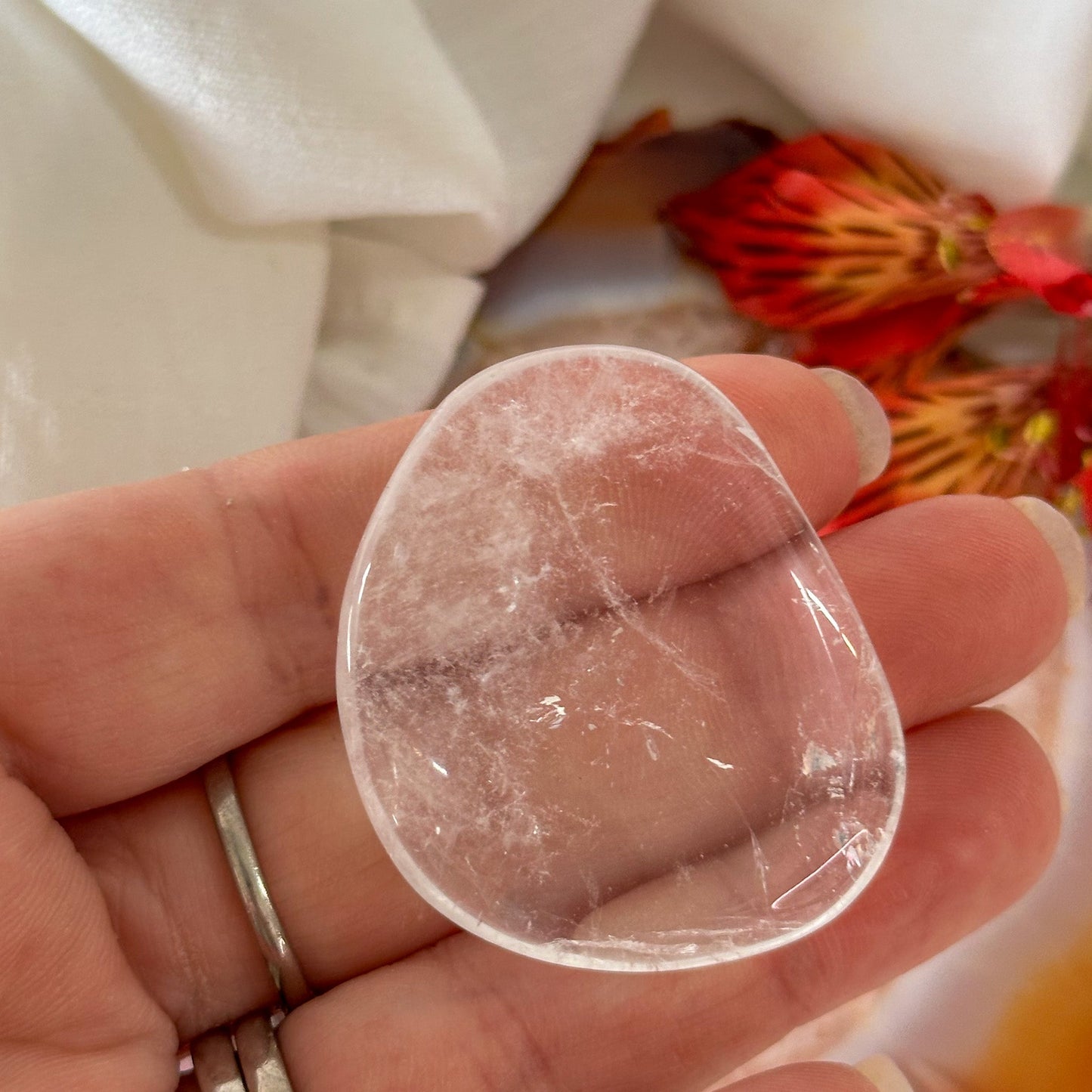 Clear Quartz Palm Stone #895-Happily Zen