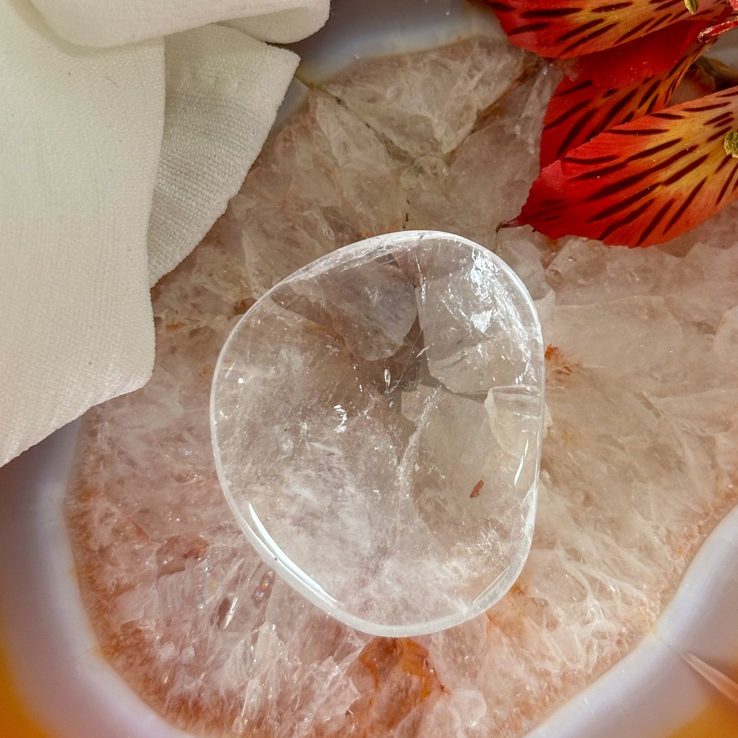 Clear Quartz Palm Stone #895-Happily Zen