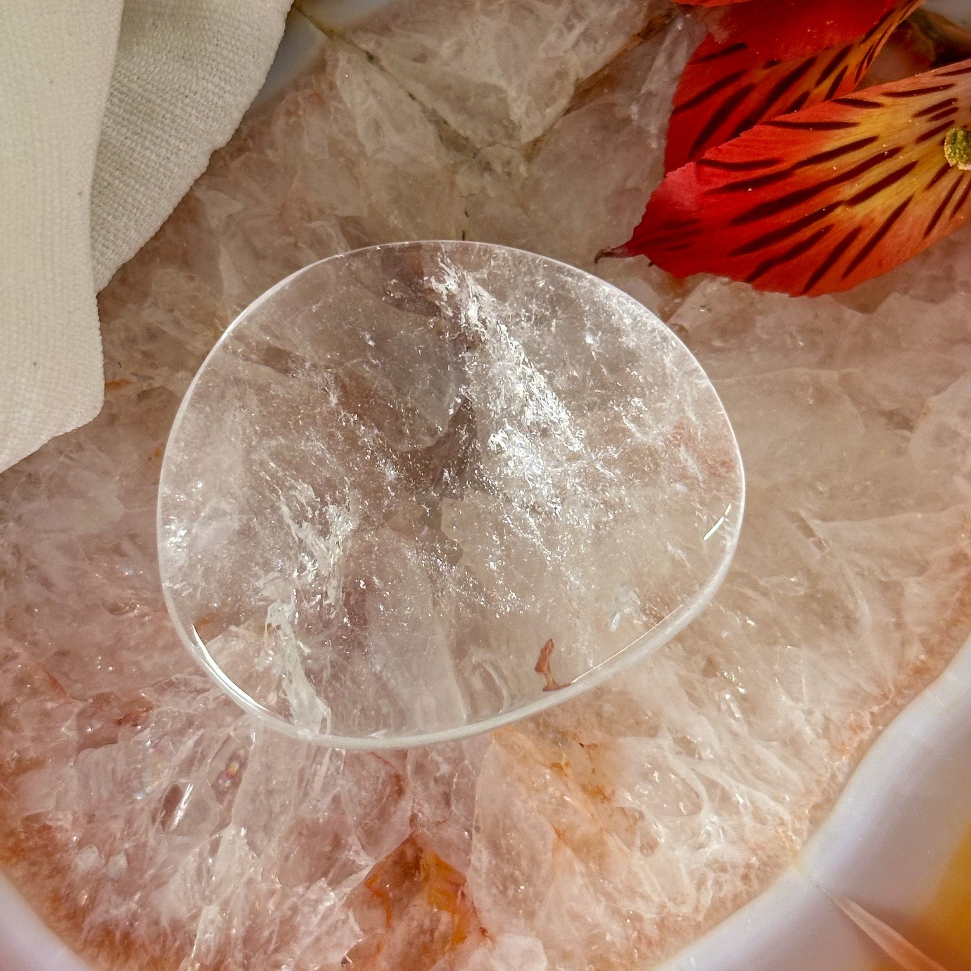 Clear Quartz Palm Stone #896-Happily Zen