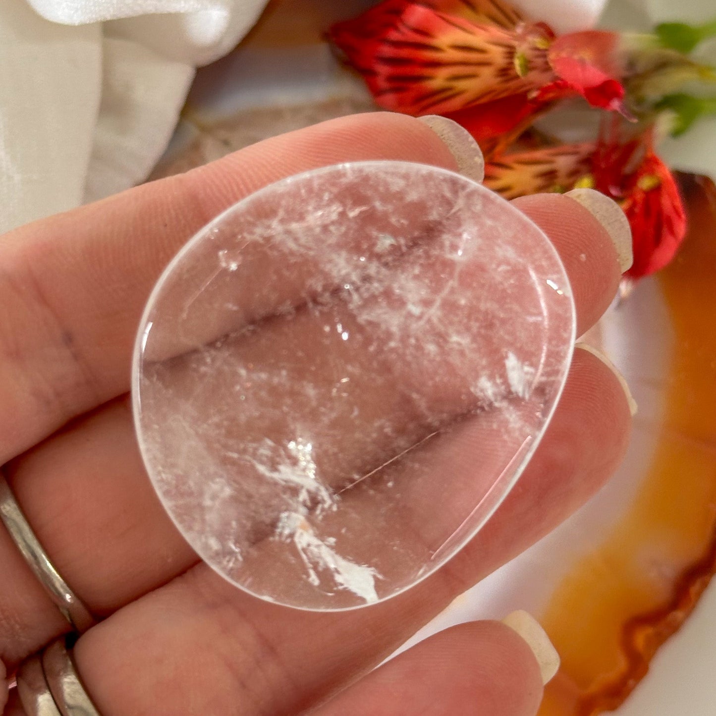 Clear Quartz Palm Stone #896-Happily Zen