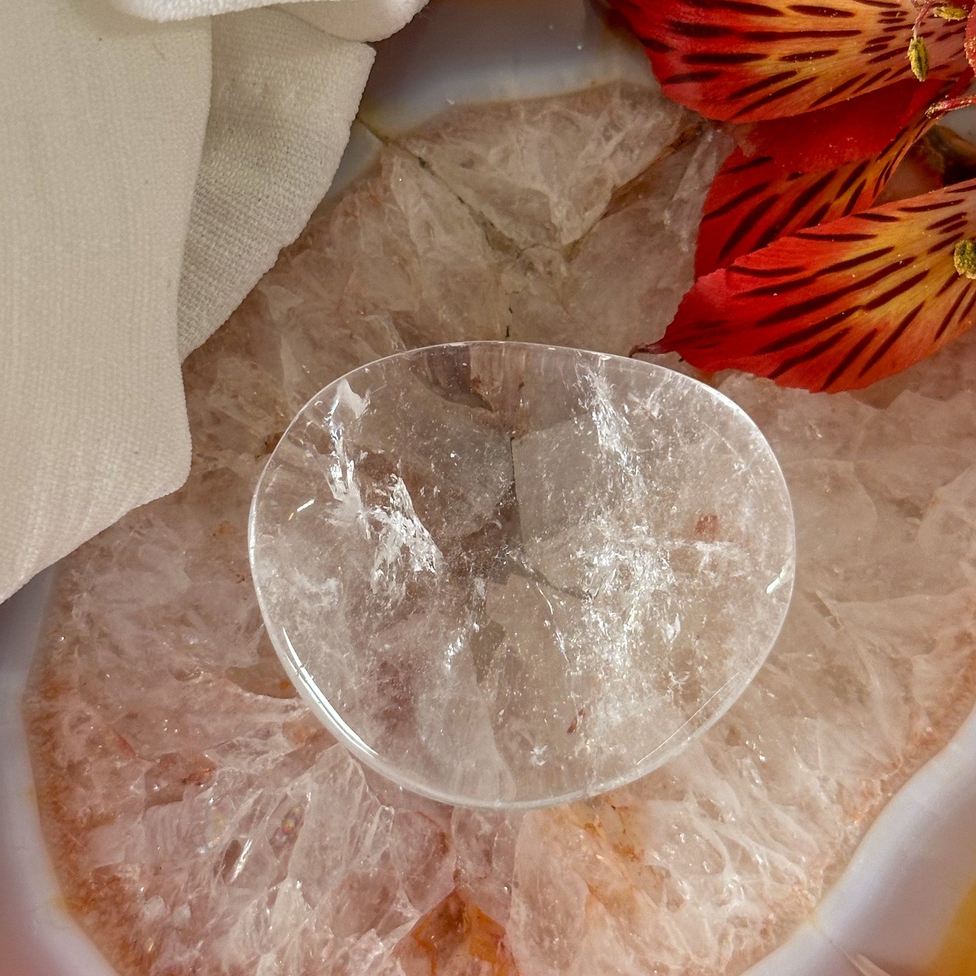 Clear Quartz Palm Stone #896-Happily Zen