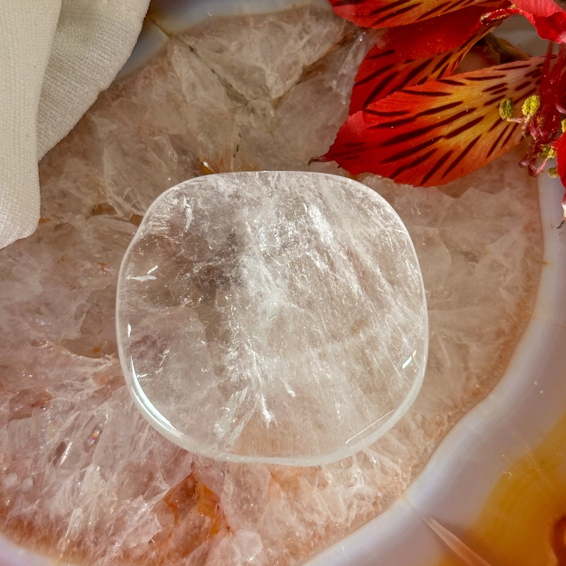 Clear Quartz Palm Stone #897-Happily Zen