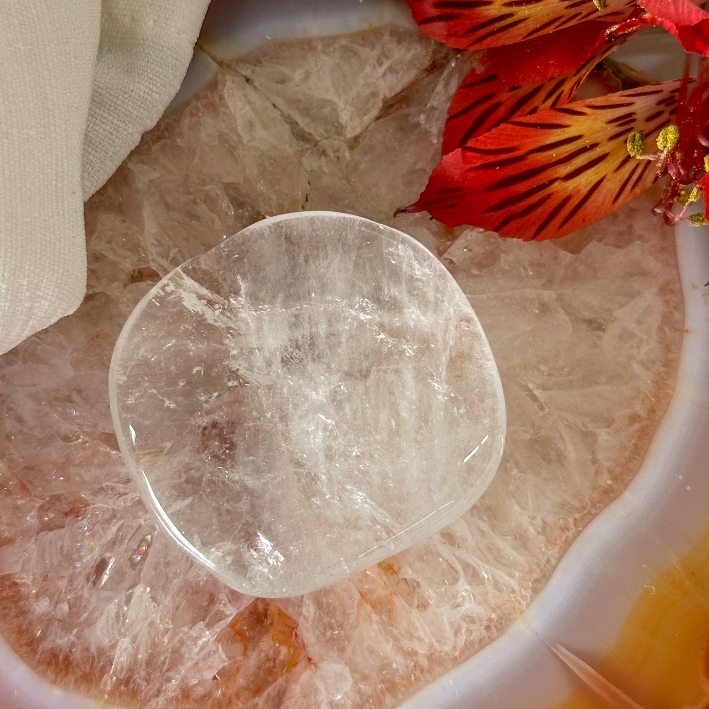 Clear Quartz Palm Stone #897-Happily Zen