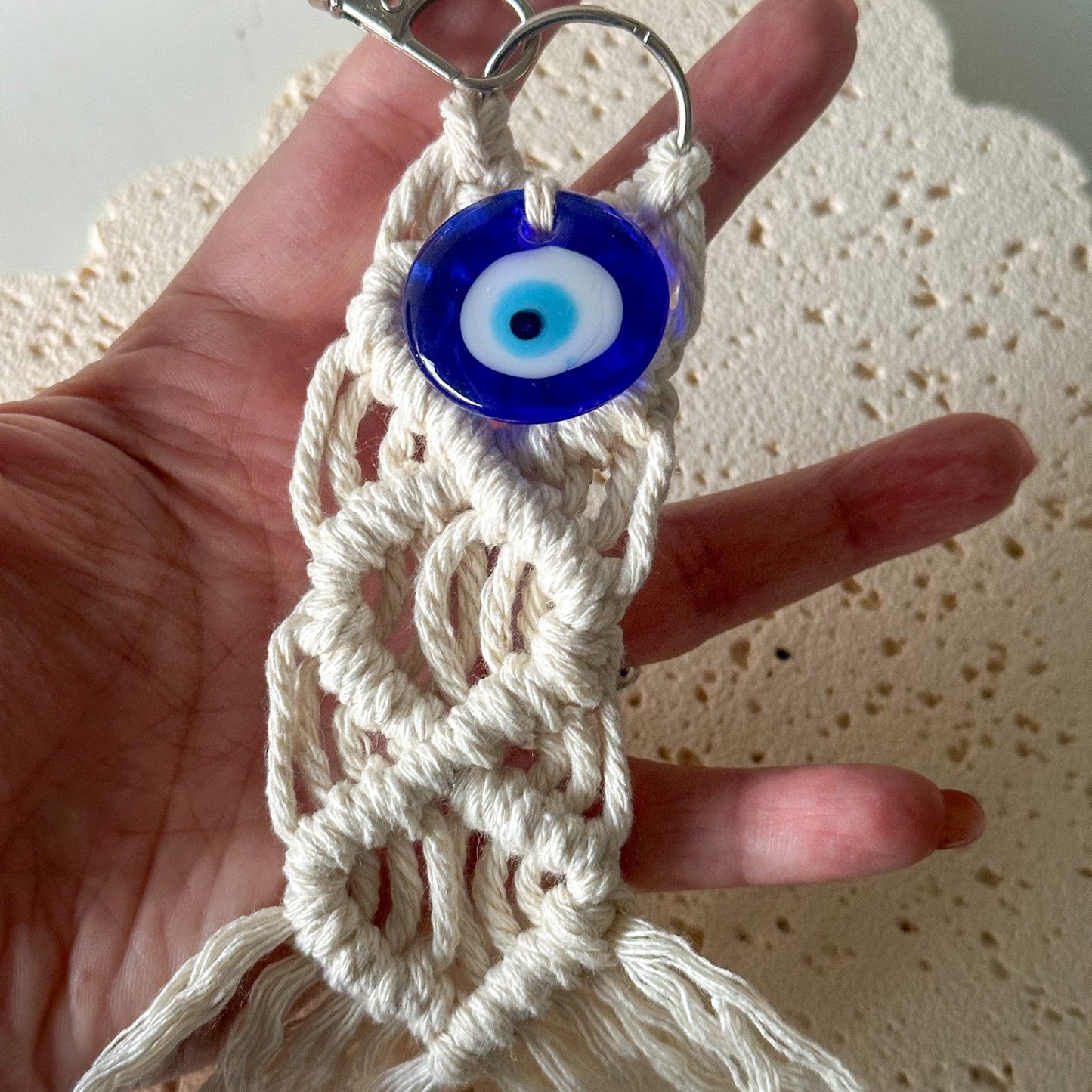 Evil Eye Macramé Keychain #769-Happily Zen