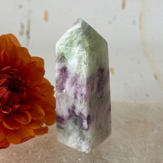 Feather Fluorite Obelisk #738-Happily Zen