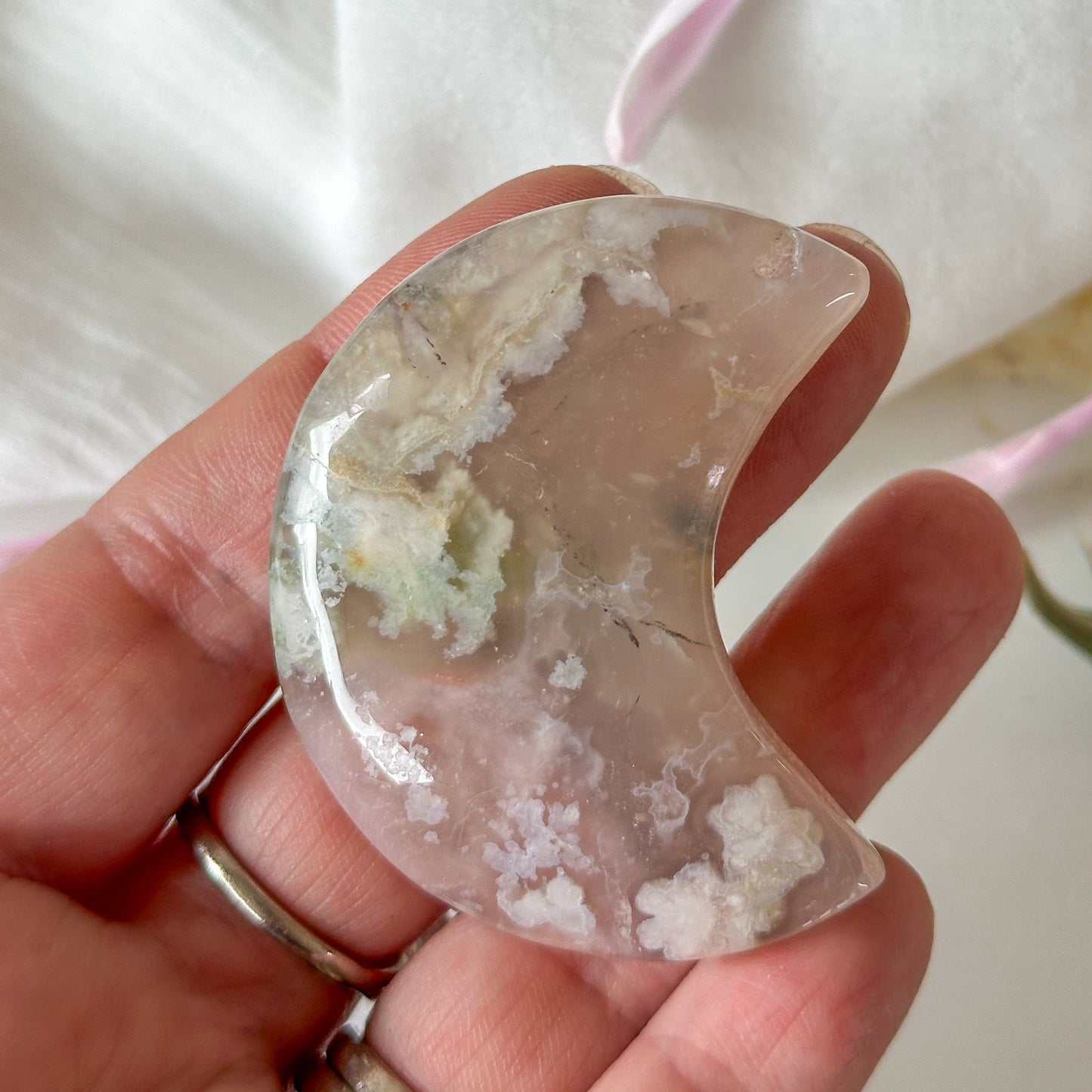 Flower Agate Moon #871-Happily Zen