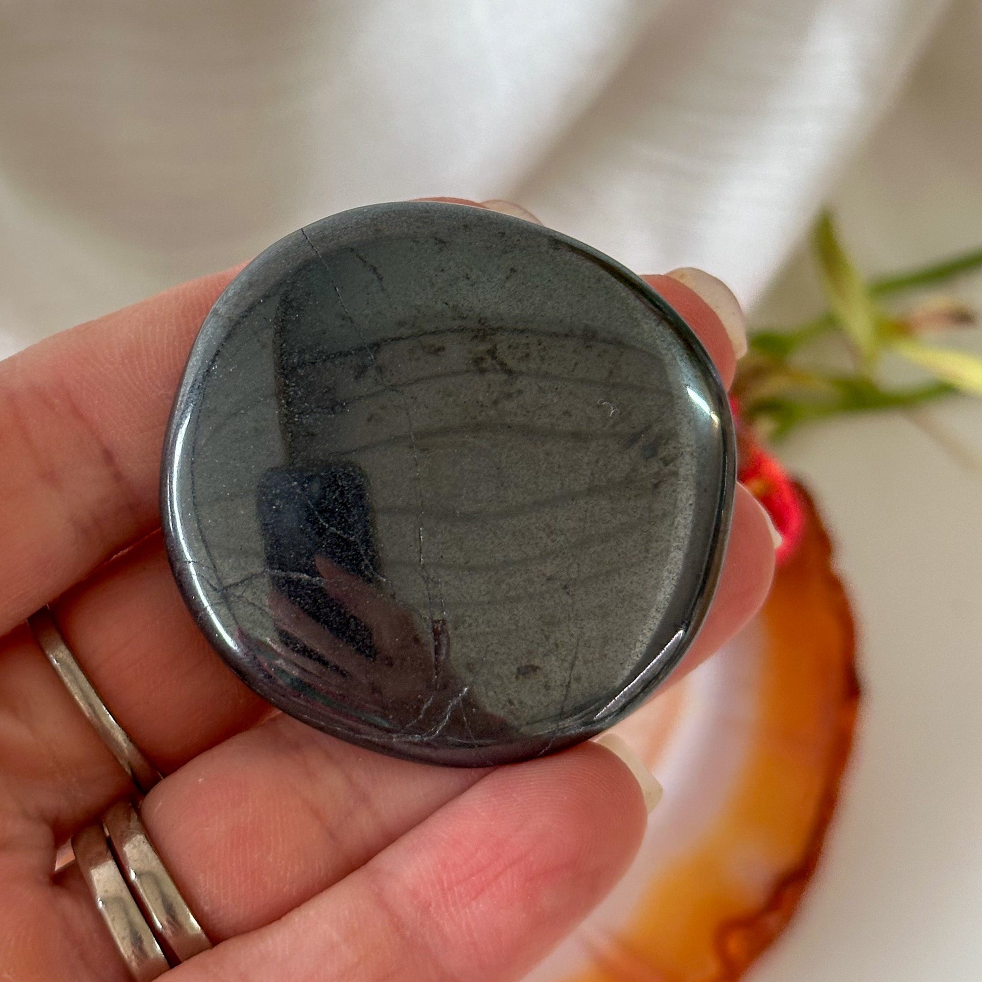 Hematite Palm Stone #902-Happily Zen