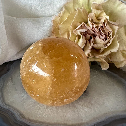 Honey Calcite Sphere #783-Happily Zen