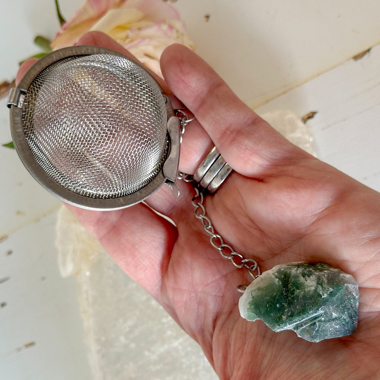 Moss Agate Crystal Tea Strainer #930-Happily Zen