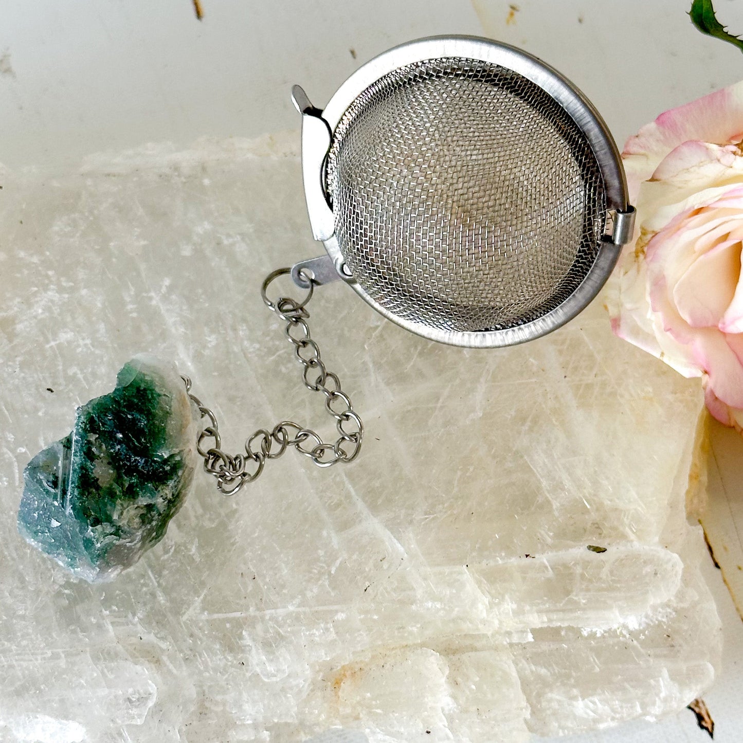 Moss Agate Crystal Tea Strainer #930-Happily Zen