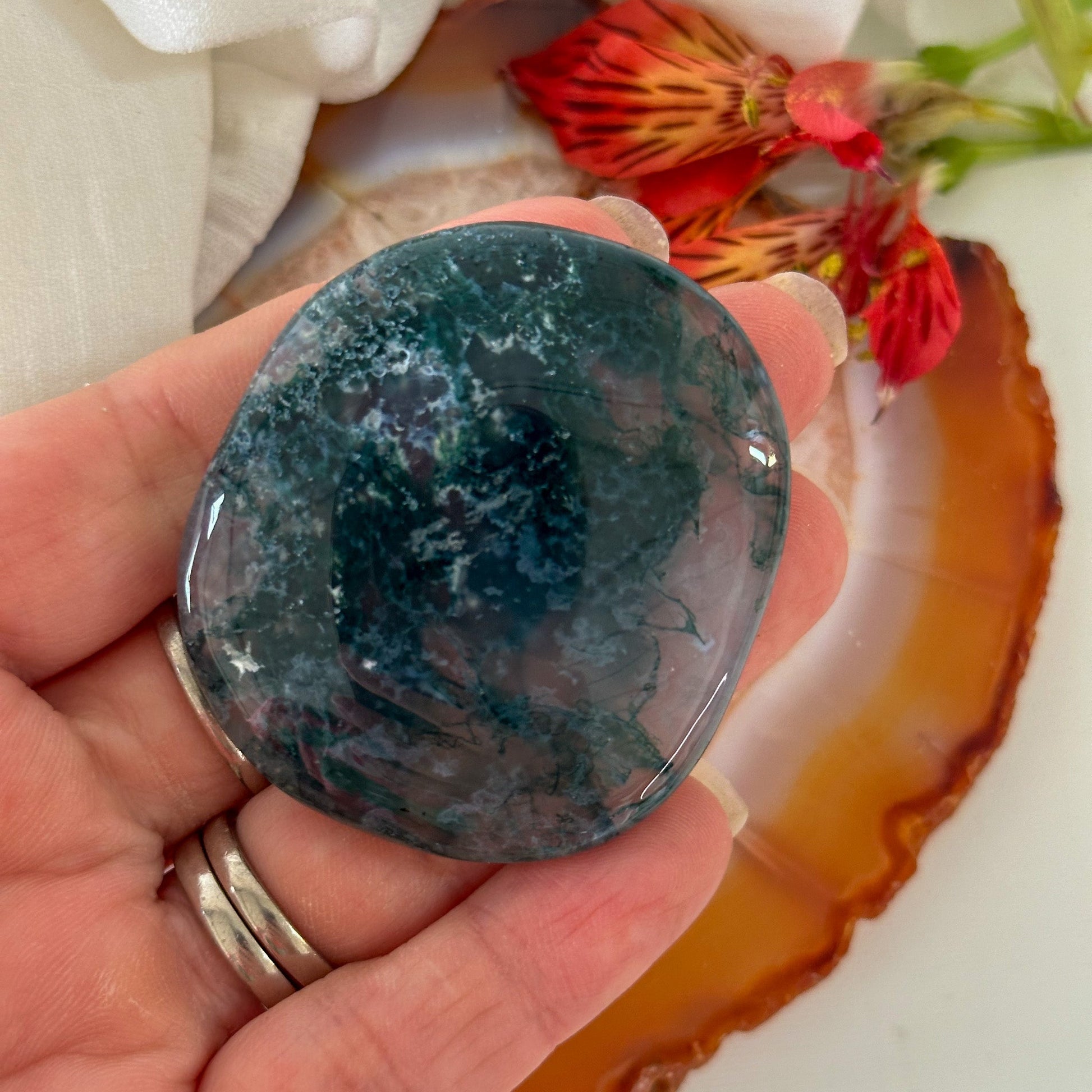 Moss Agate Palm Stone #898-Happily Zen