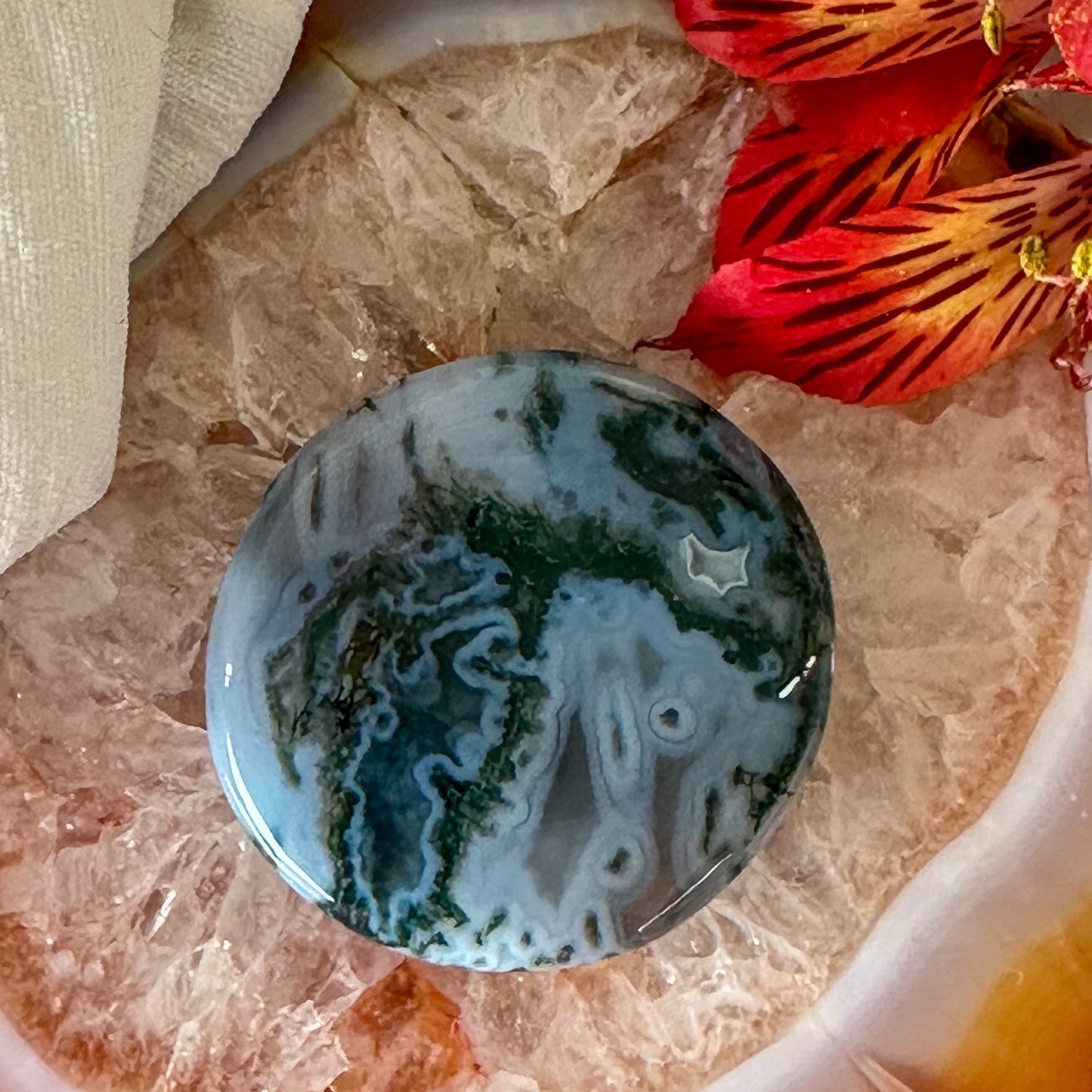 Moss Agate Palm Stone #899-Happily Zen