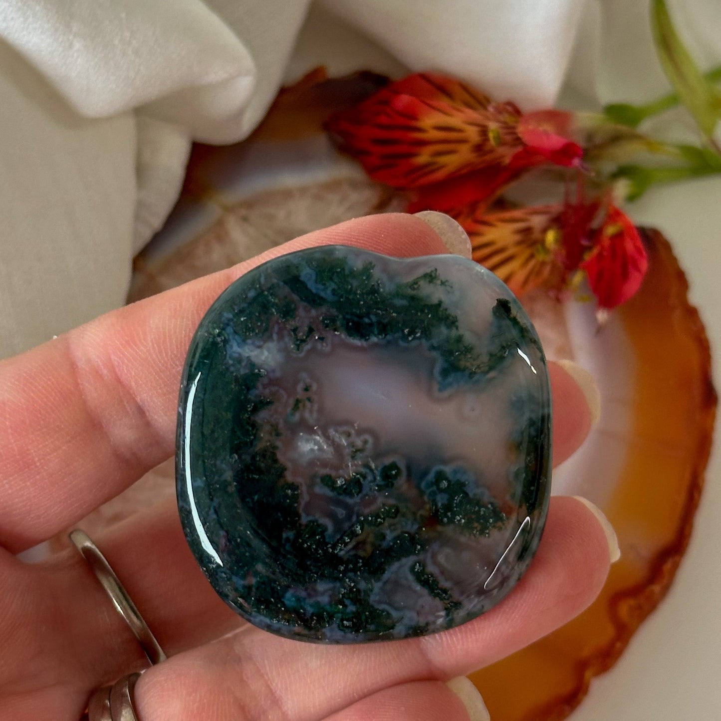 Moss Agate Palm Stone #900-Happily Zen