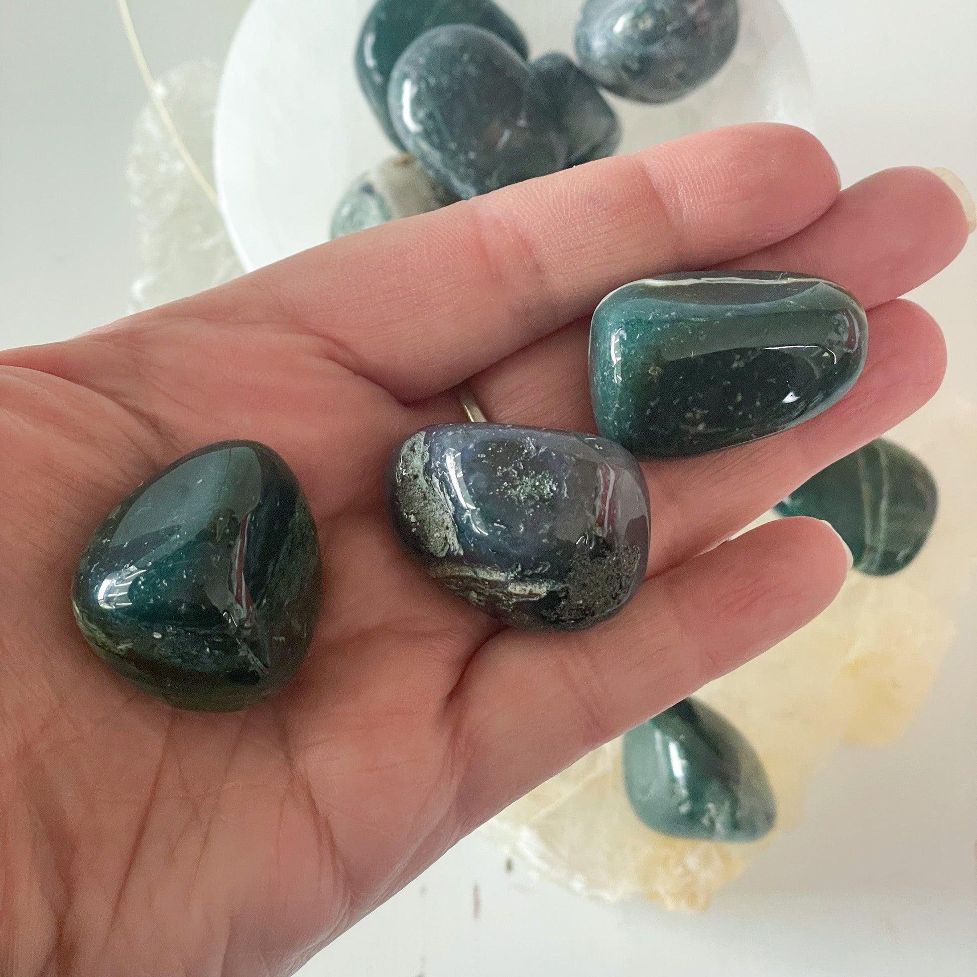 Moss Agate Tumble Stone-Happily Zen