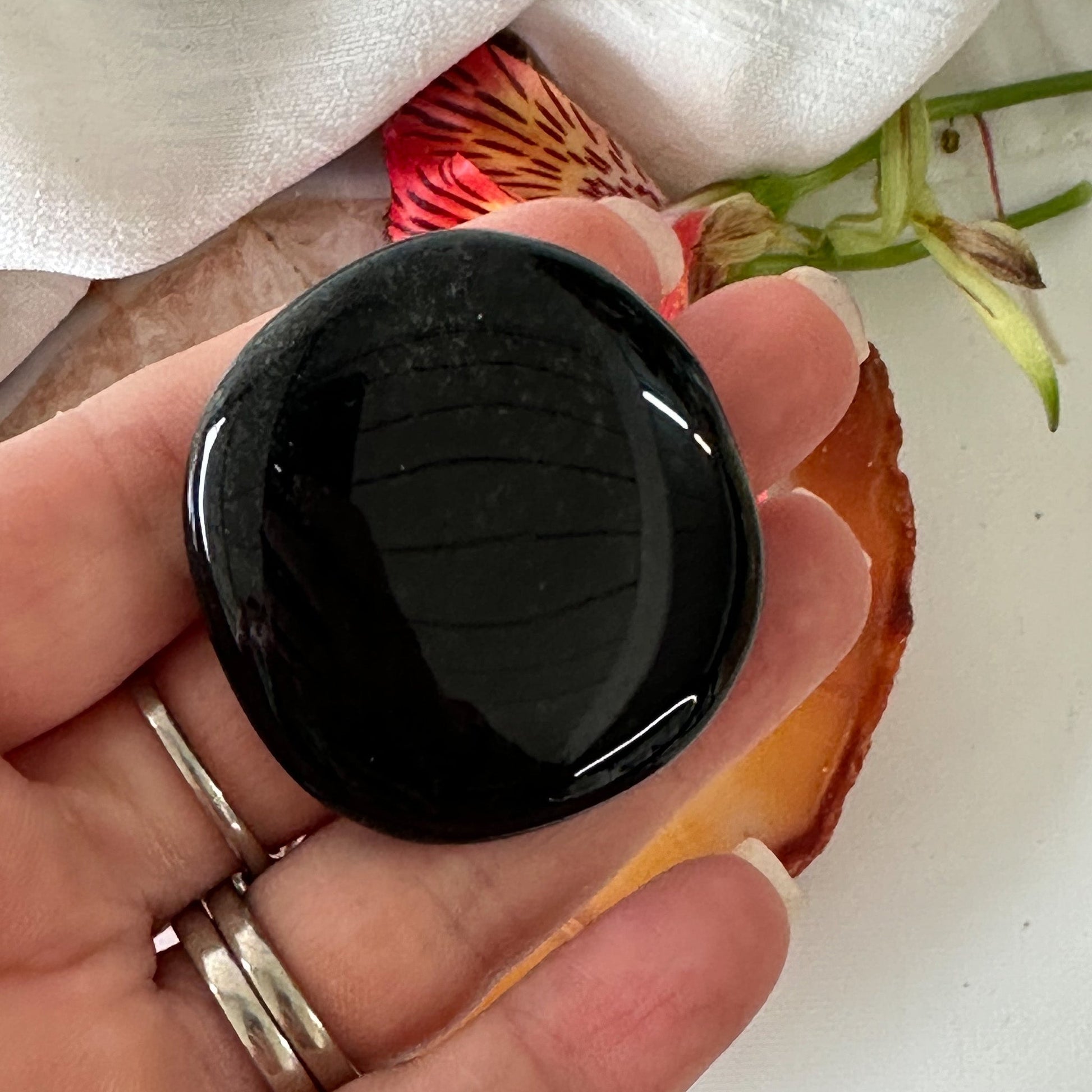 Obsidian Palm Stone #914-Happily Zen