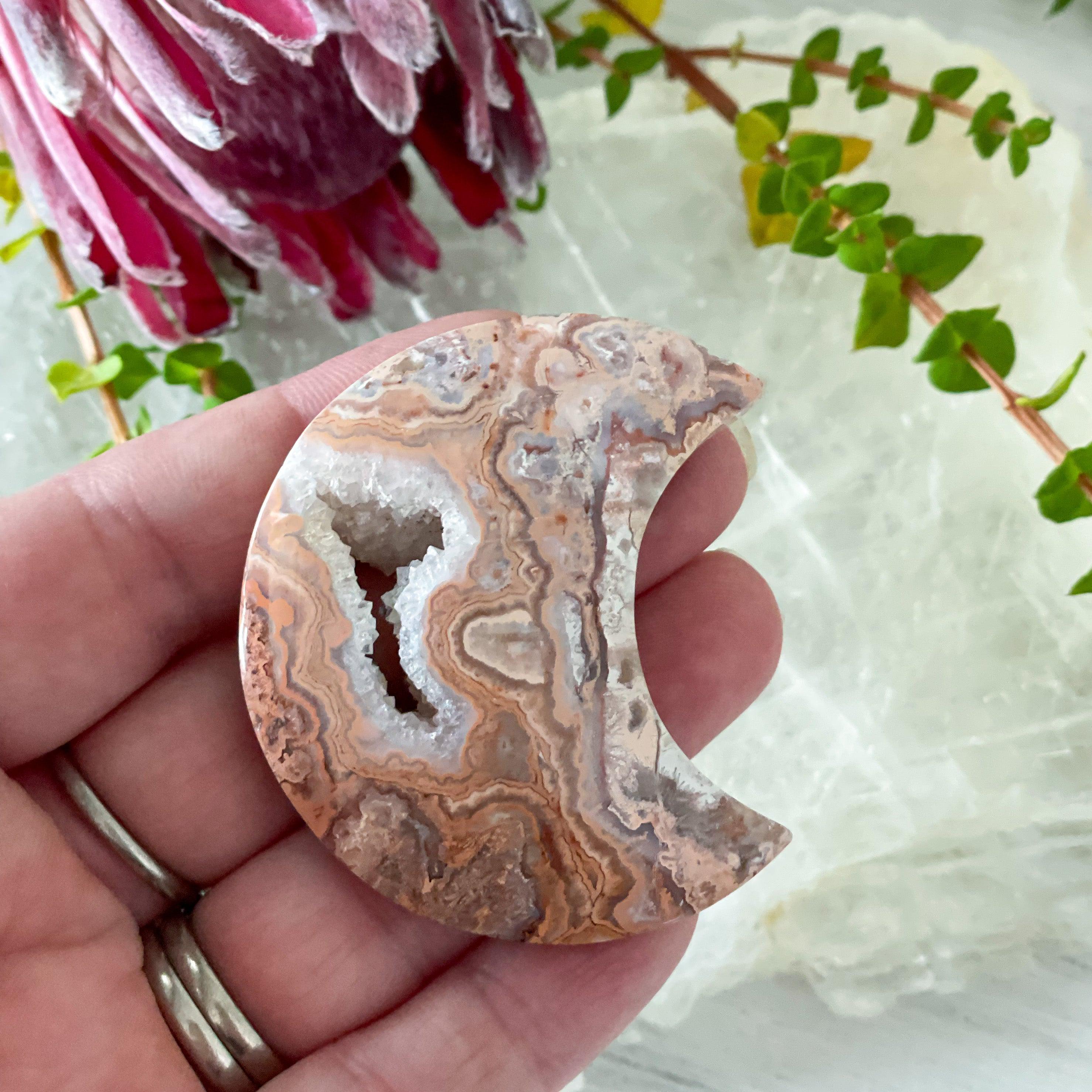 Indonesian pink 2024 crazy lace agate moon