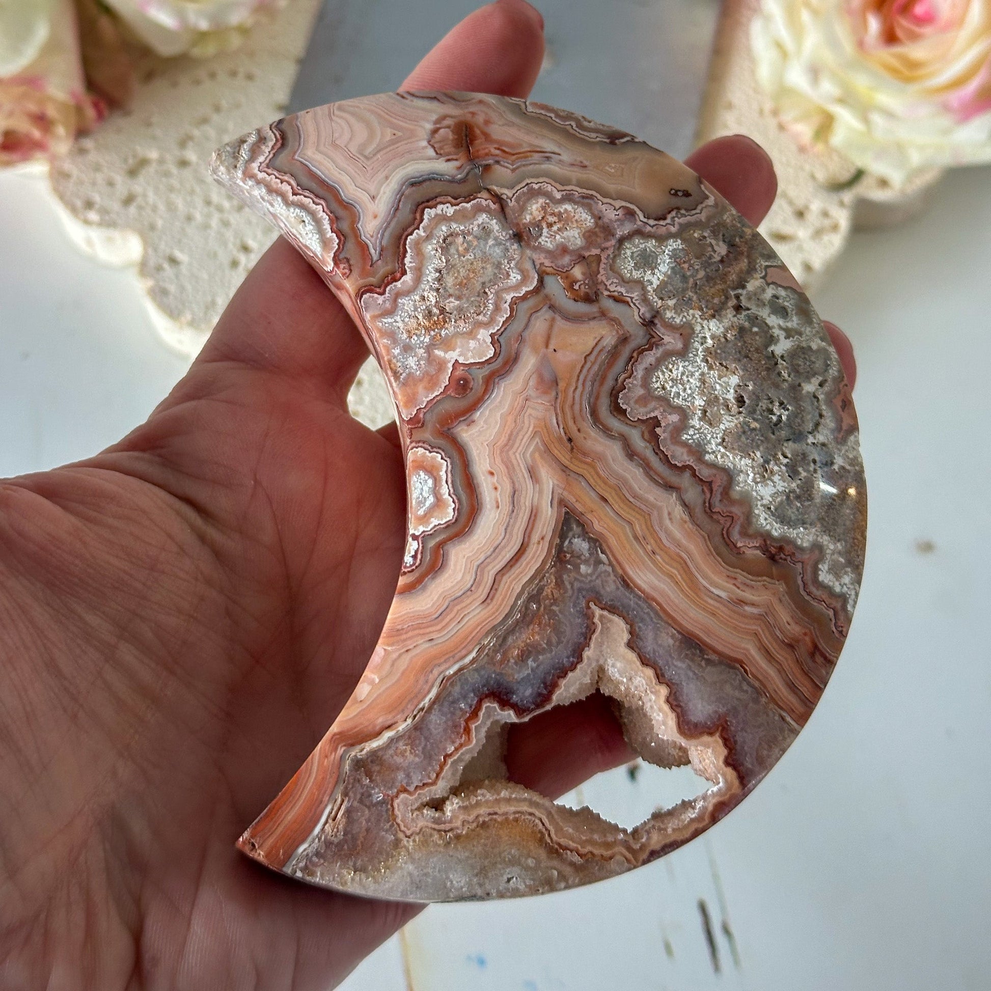 Pink Crazy Lace Agate Moon #847-Happily Zen