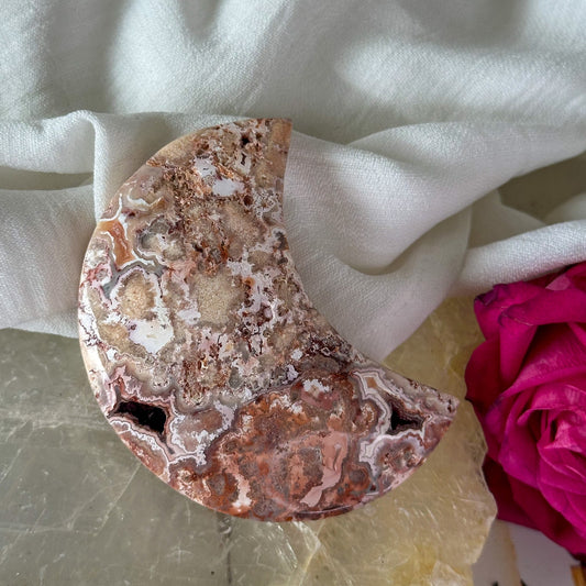 Pink Crazy Lace Agate Moon #873-Happily Zen