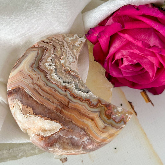 Pink Crazy Lace Agate Moon #875-Happily Zen