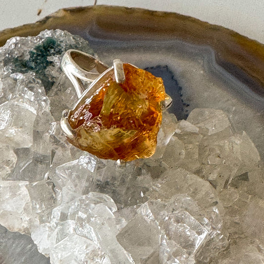 Raw Citrine Sterling Silver Ring #705-Happily Zen