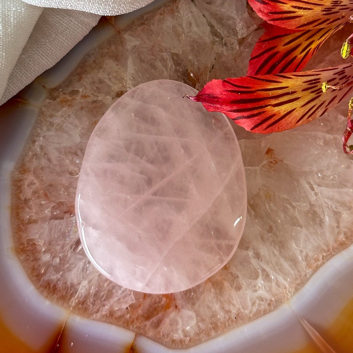 Rose Quartz Palm Stone #919-Happily Zen