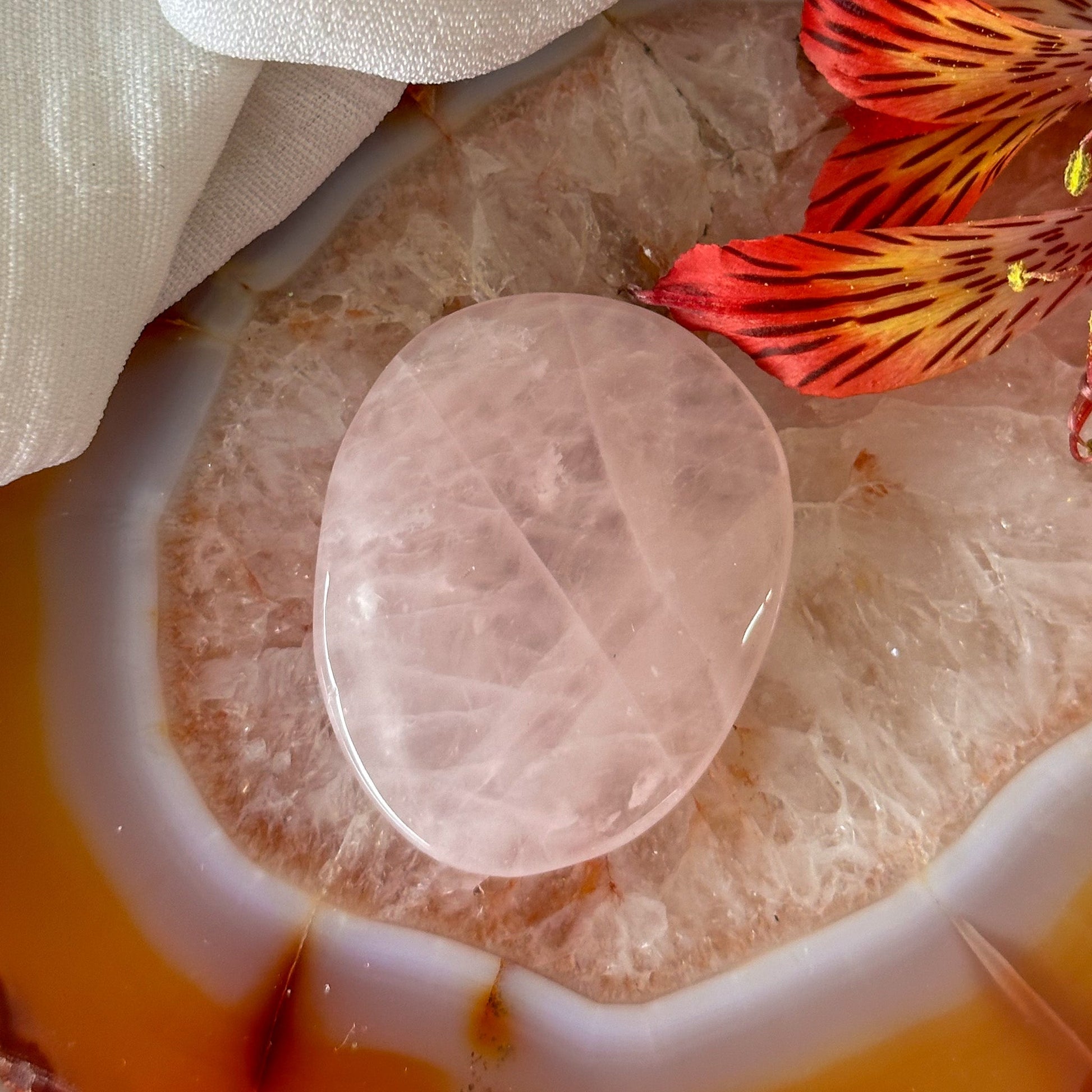 Rose Quartz Palm Stone #919-Happily Zen