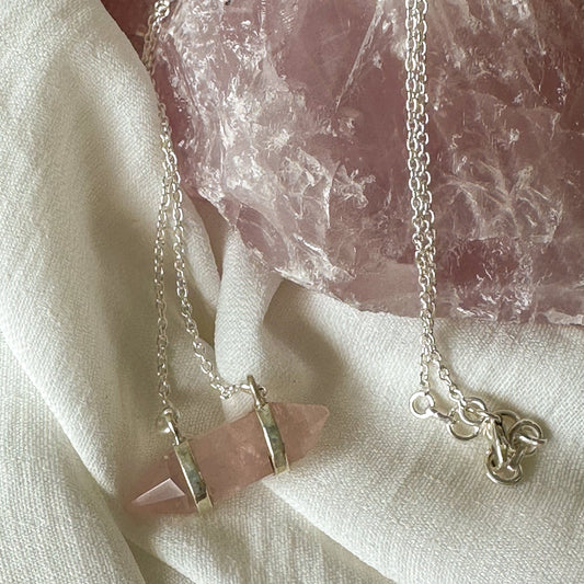 Rose Quartz Sterling Silver Necklace #707-Happily Zen