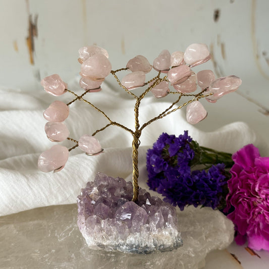 Rose Quartz Tree on Amethyst Base #750-Happily Zen