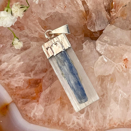 Selenite & Blue Kyanite Pendant #517-Happily Zen