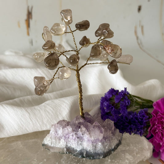 Smokey Quartz Tree on Amethyst Base #743-Happily Zen