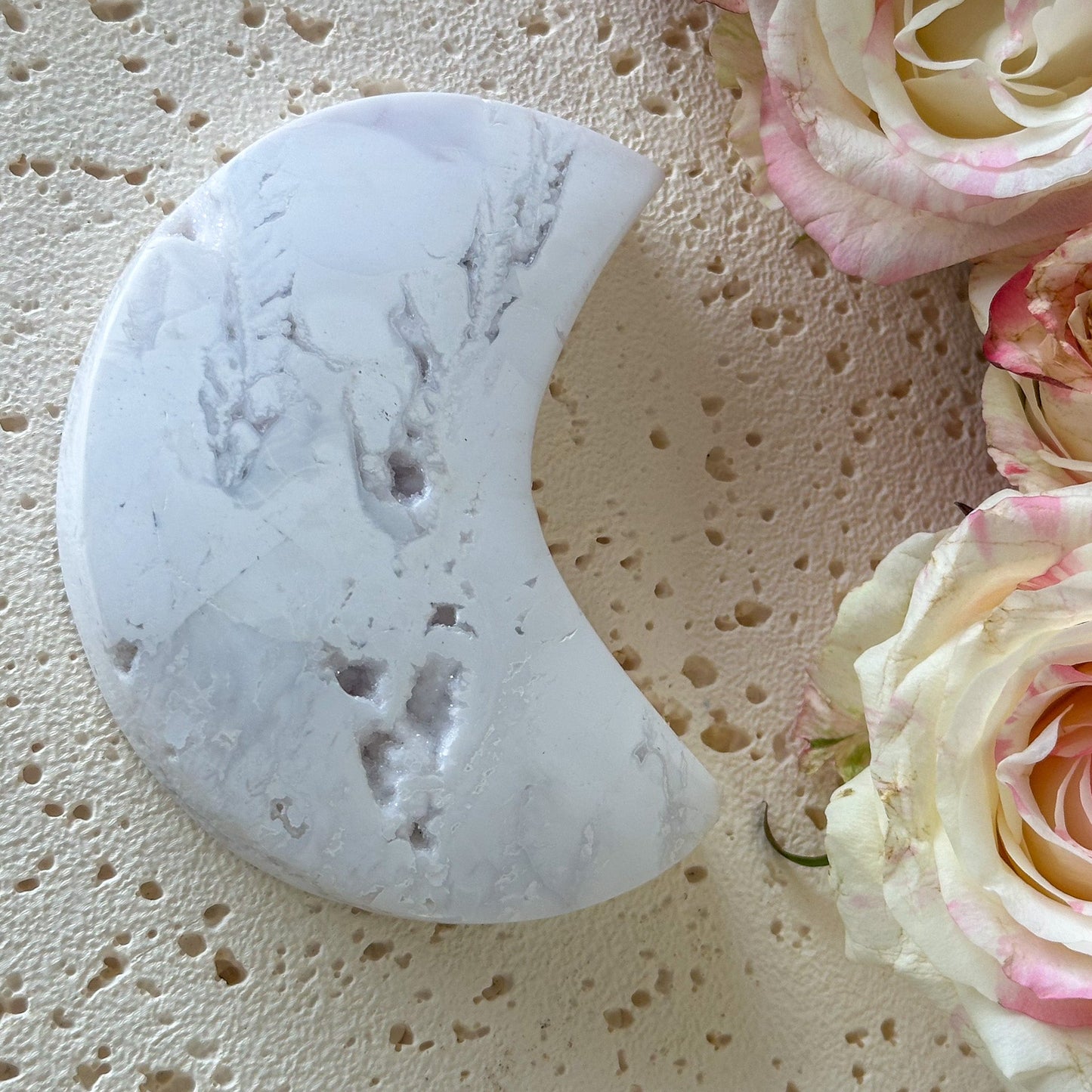 Snow Agate Druzy Moon #877-Happily Zen