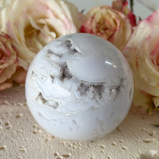 Snow Agate Druzy Sphere #939-Happily Zen