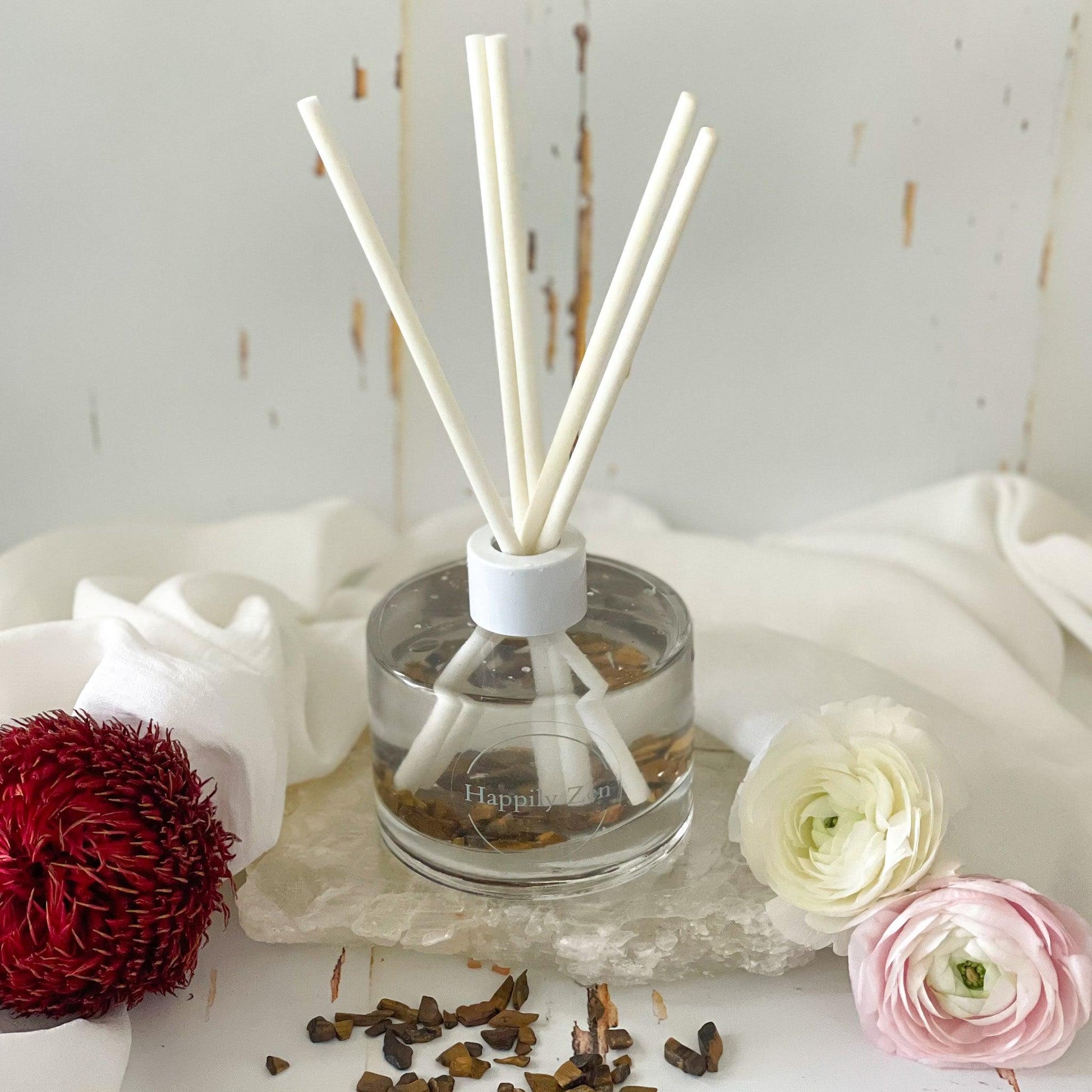 Tigers Eye and Clear Quartz Reed Diffuser-Happily Zen