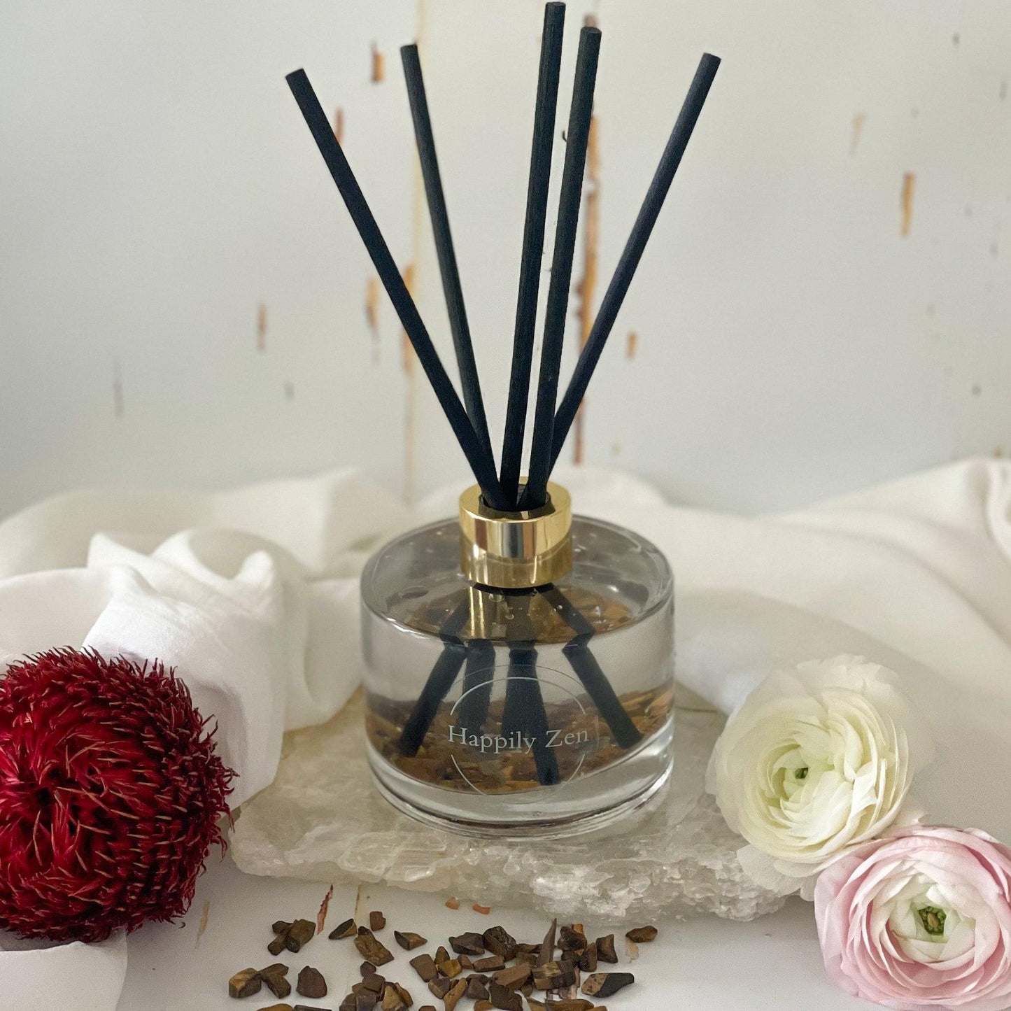 Tigers Eye and Clear Quartz Reed Diffuser-Happily Zen