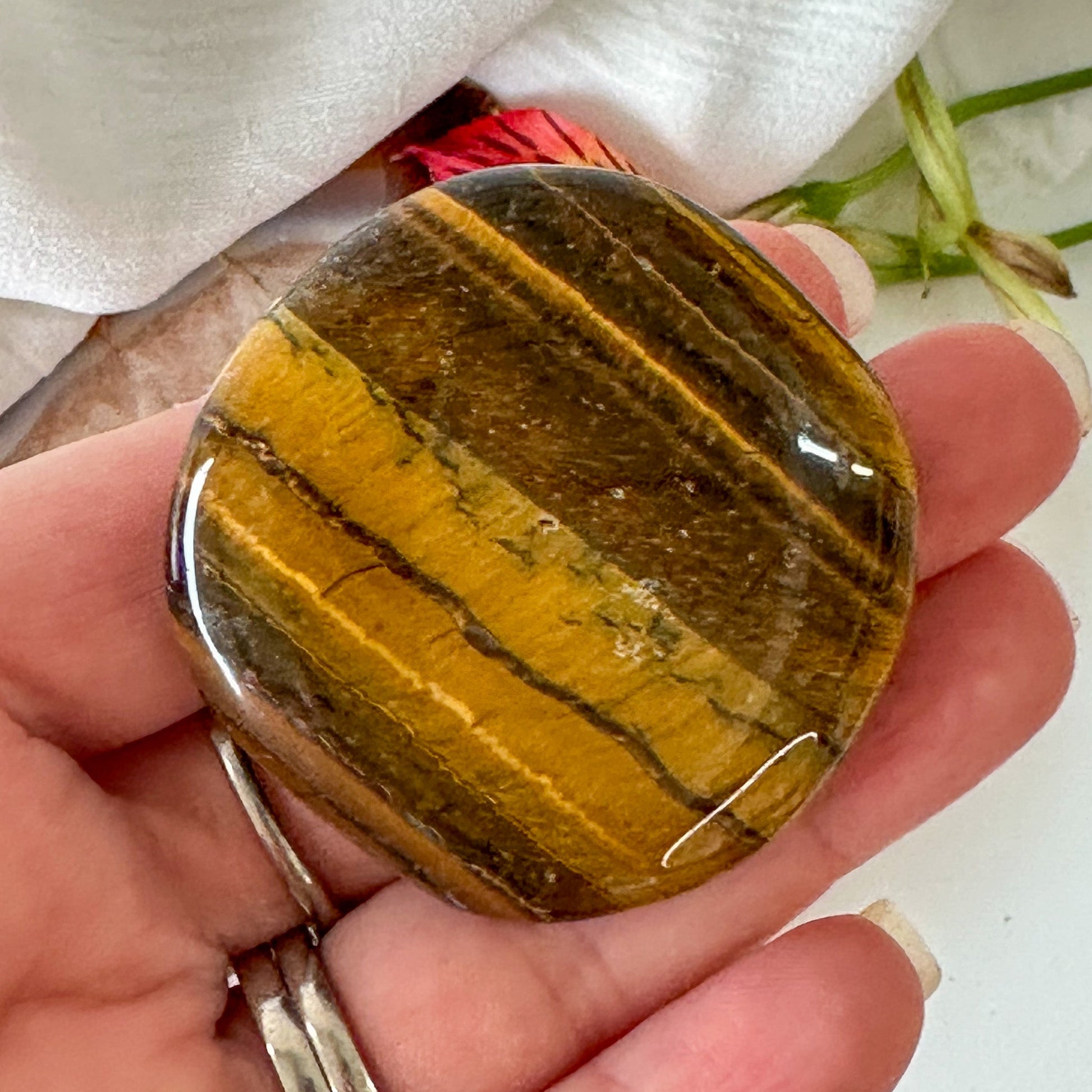 Tigers Eye Palm Stone #911-Happily Zen