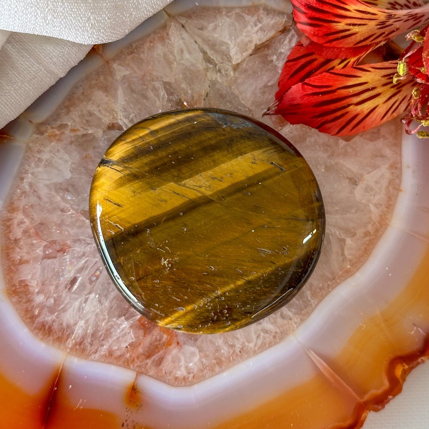 Tigers Eye Palm Stone #912-Happily Zen