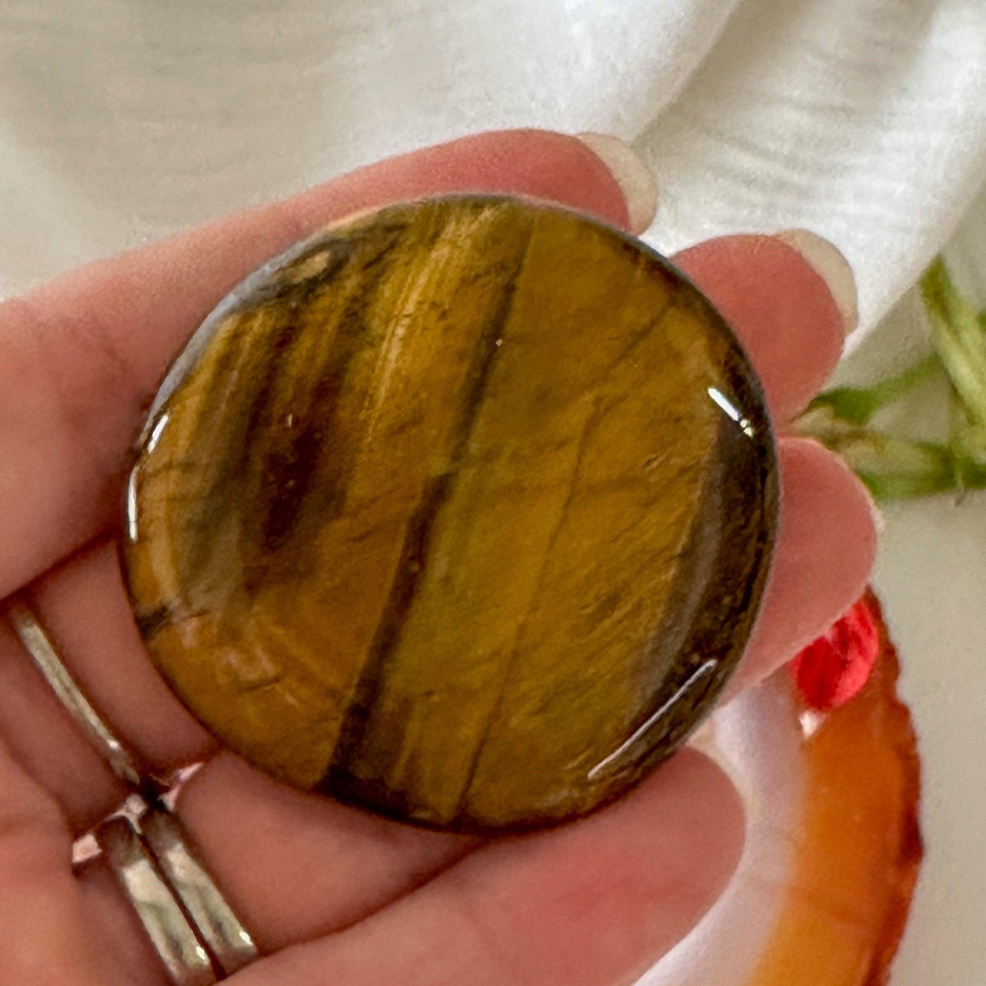 Tigers Eye Palm Stone #912-Happily Zen