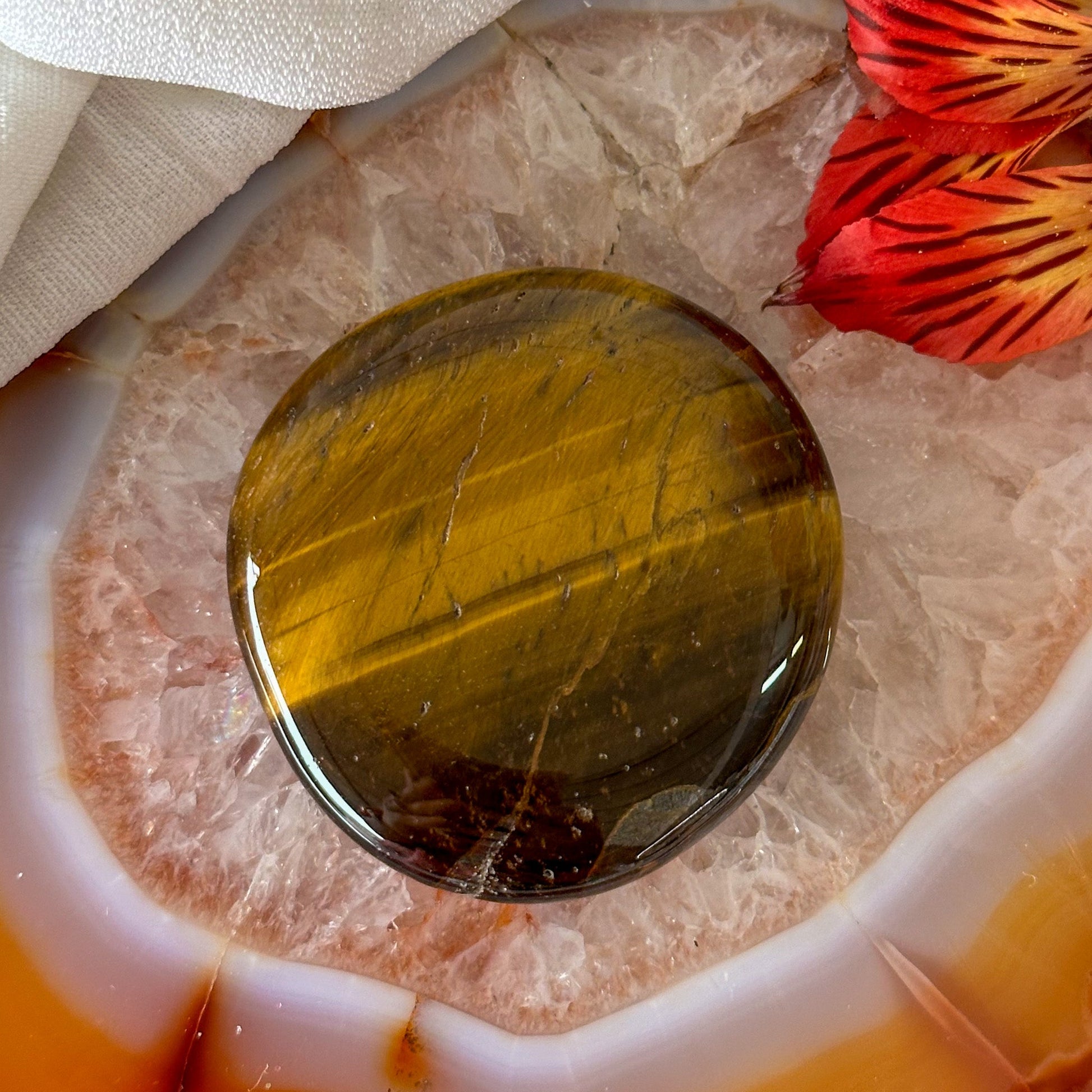 Tigers Eye Palm Stone #912-Happily Zen