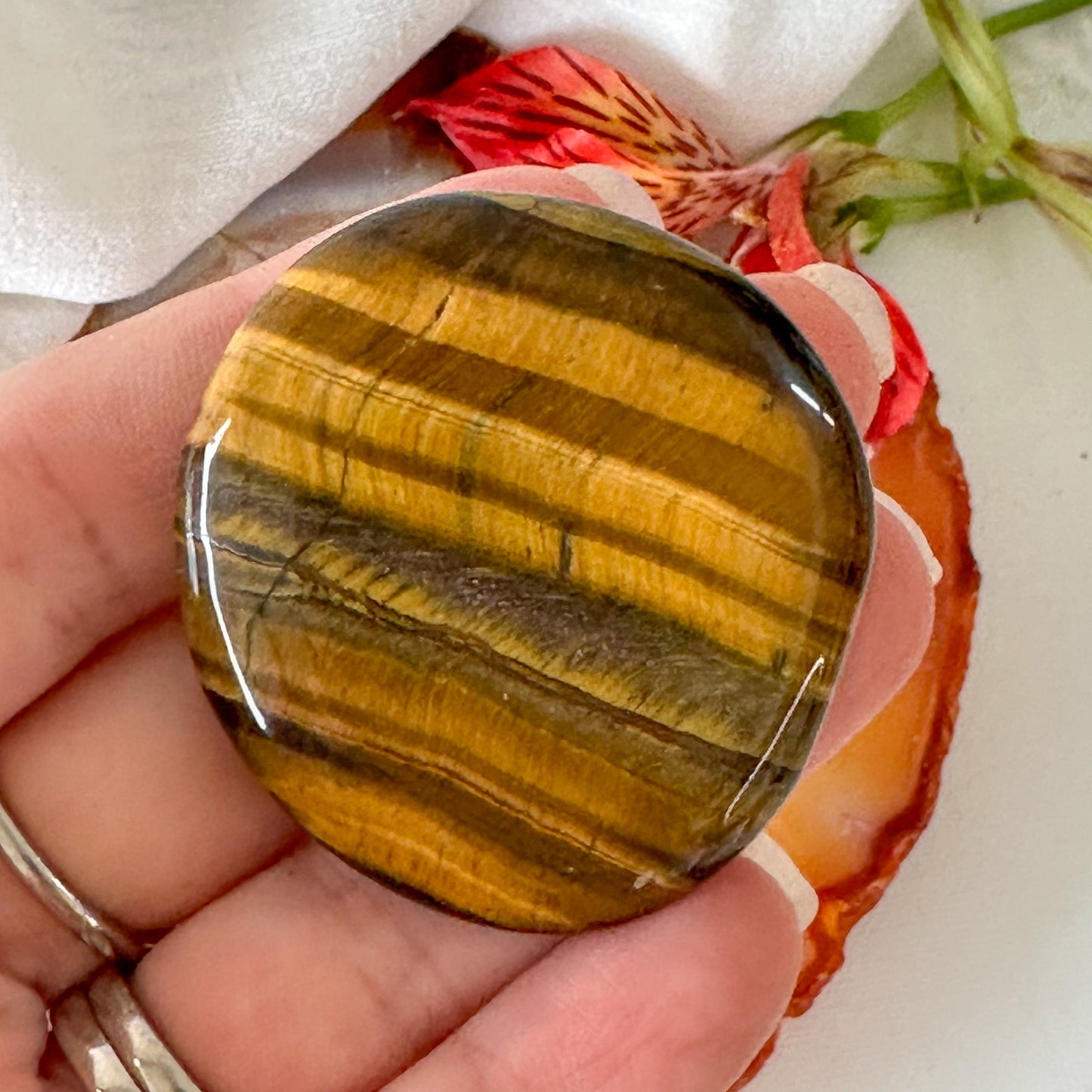 Tigers Eye Palm Stone #913-Happily Zen