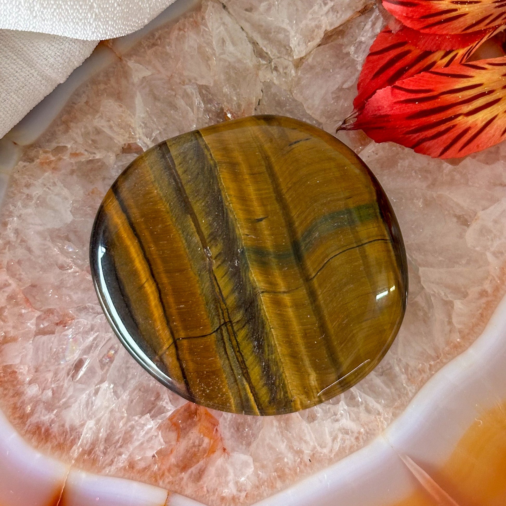 Tigers Eye Palm Stone #913-Happily Zen