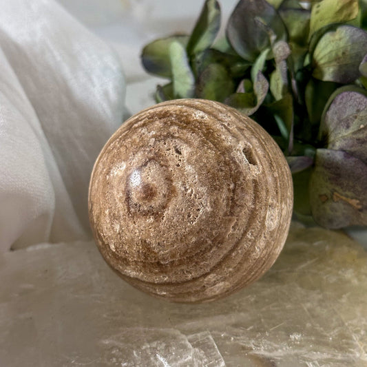 Travertine Sphere #778-Happily Zen